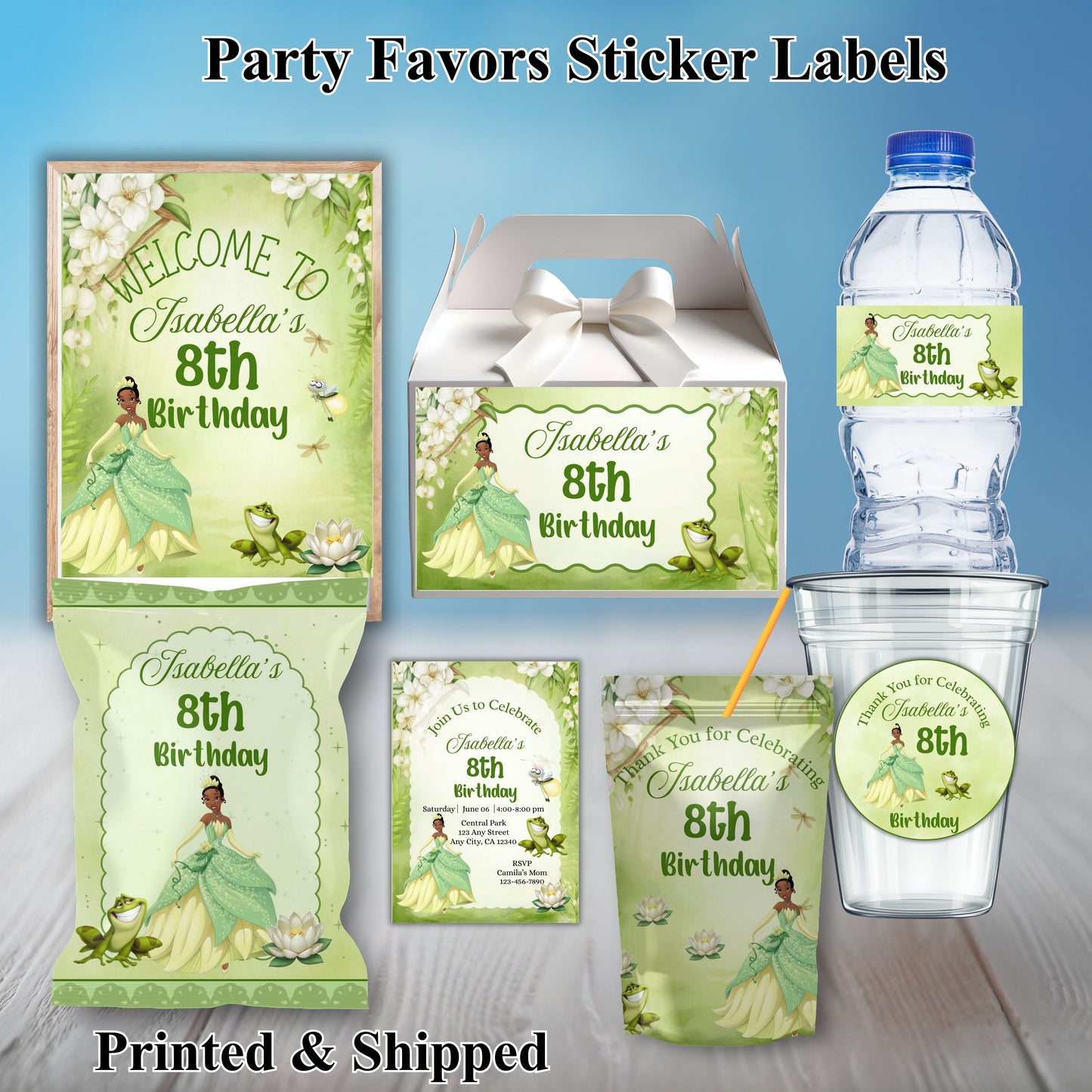 Princess Tiana Party Sticker Labels