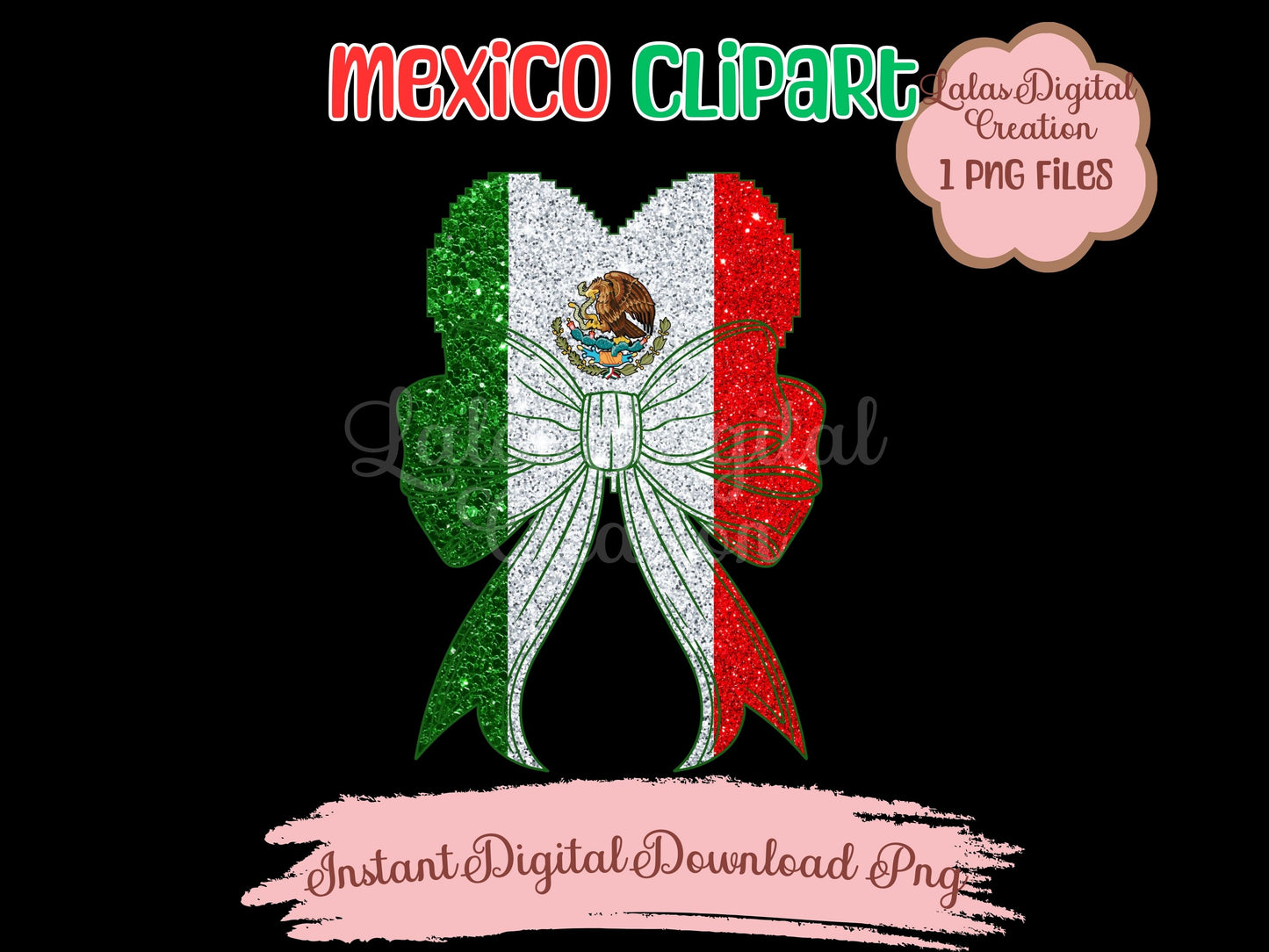 Mexico Flag Heart Coquette Bow Clipart PNG INstant Digital Download