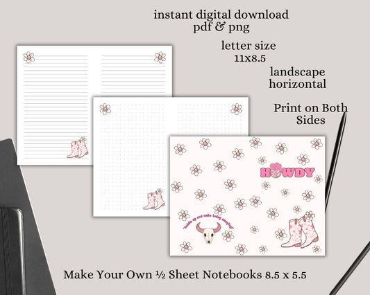 Howdy Cowgirl Pink Digital Lined & Dotted Grid Notebook PDF