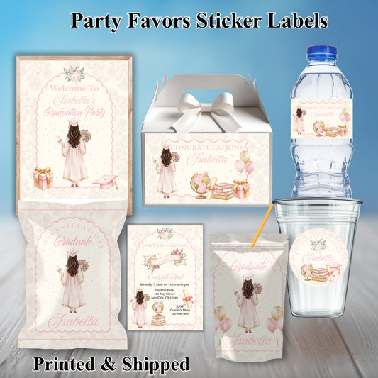 Pink Girl Graduation Party Sticker Labels