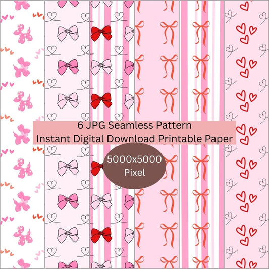 Preppy Dog Valentines Seamless Repeating Pattern Paper Bundle Set