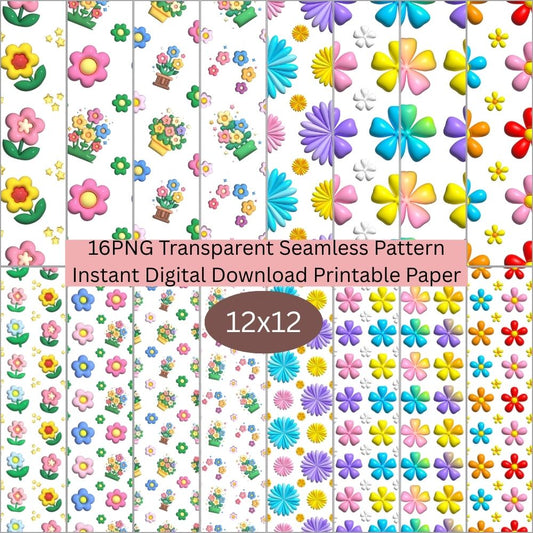 3d Flower Power Seamless Digital Pattern Paper Bundle
