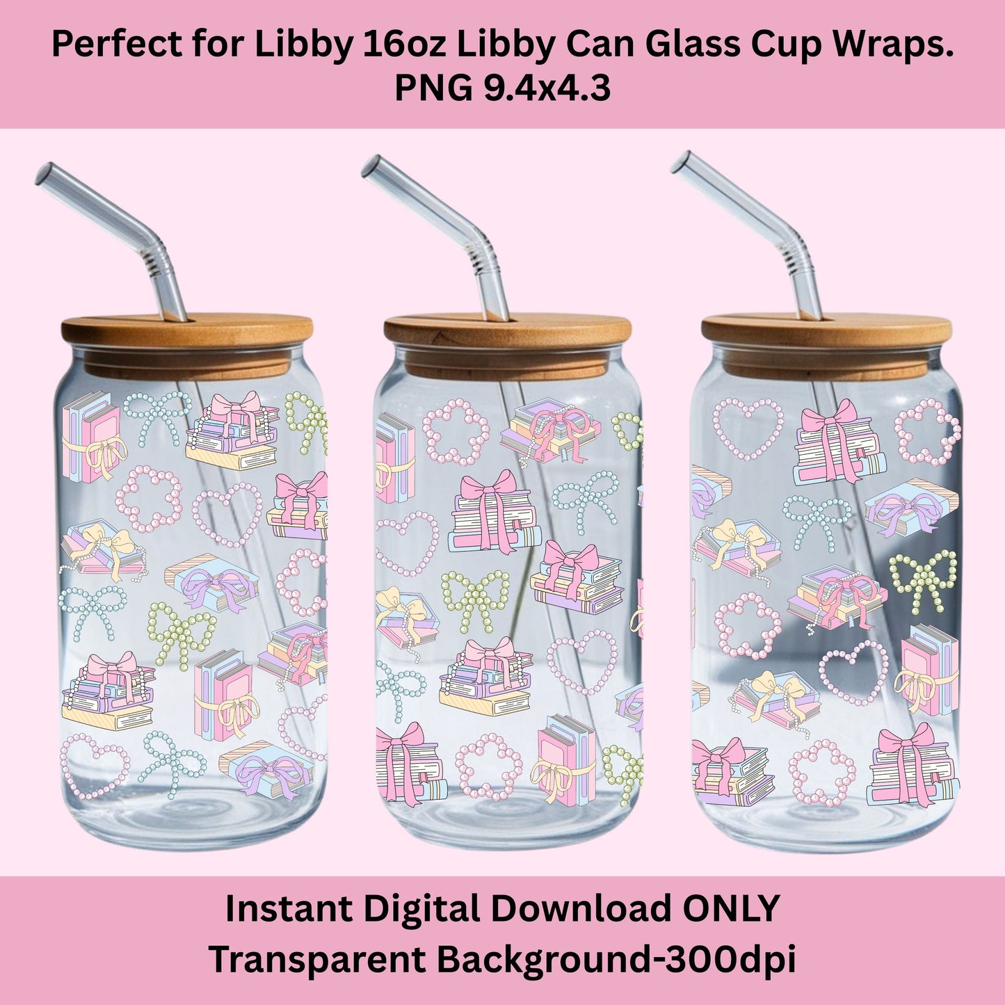 Books and Pearls Libbey Glass Can Cup Wrap