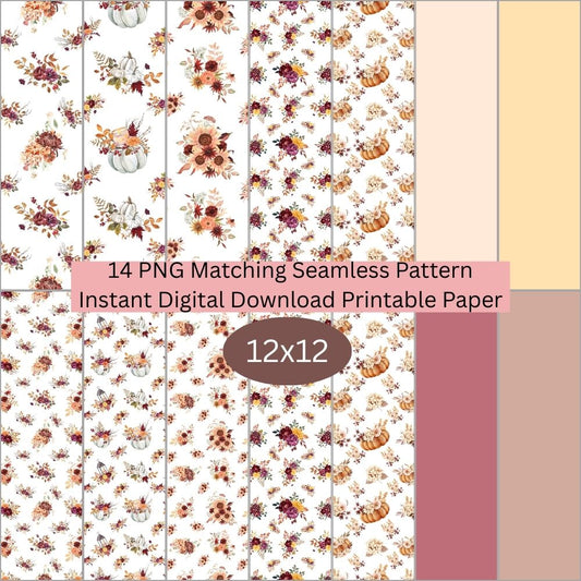 Autumn Fall Floral Seamless Digital Pattern Paper Set