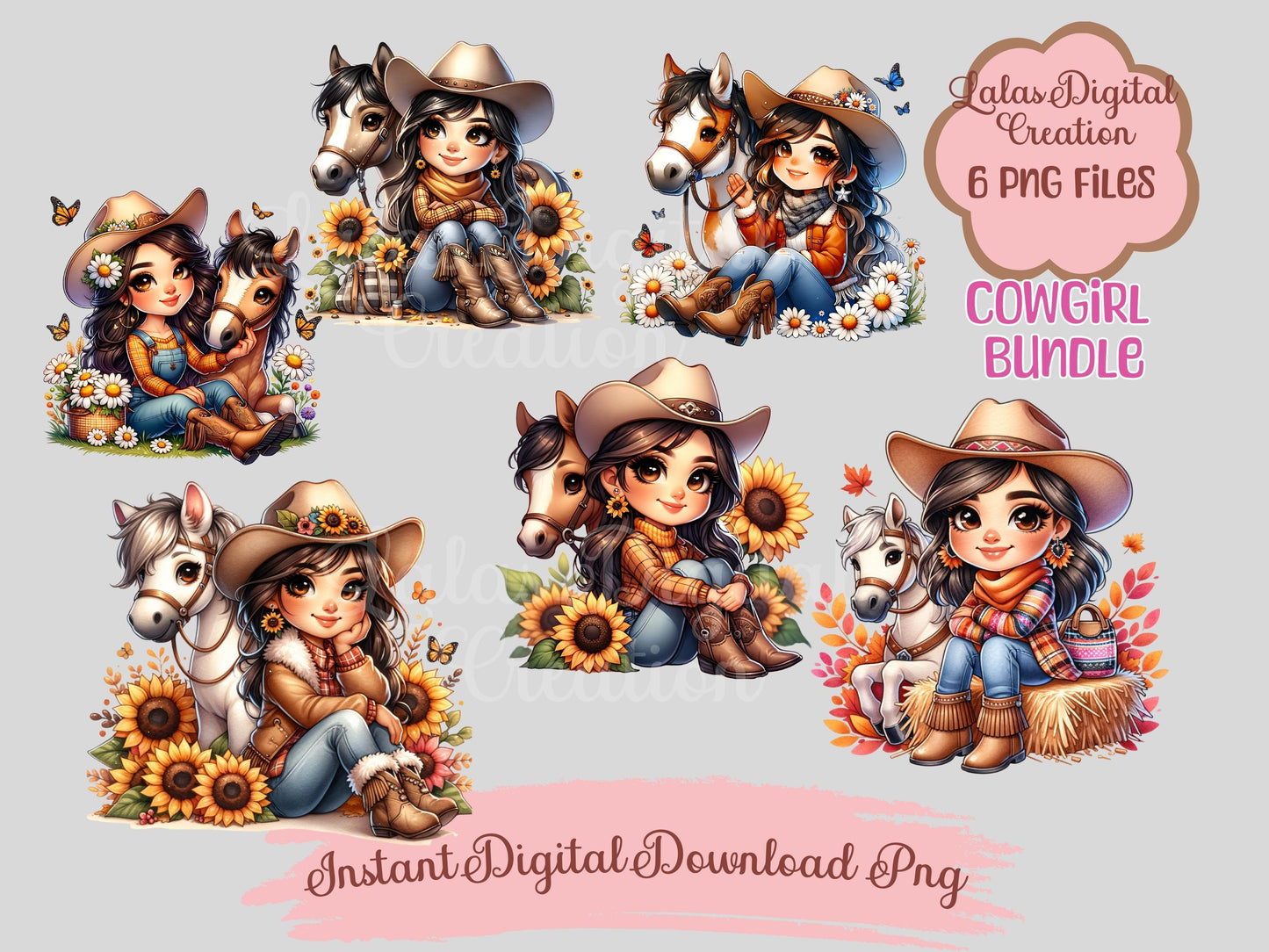 Cowgirl Clipart Bundle Instant Digital PNG Download