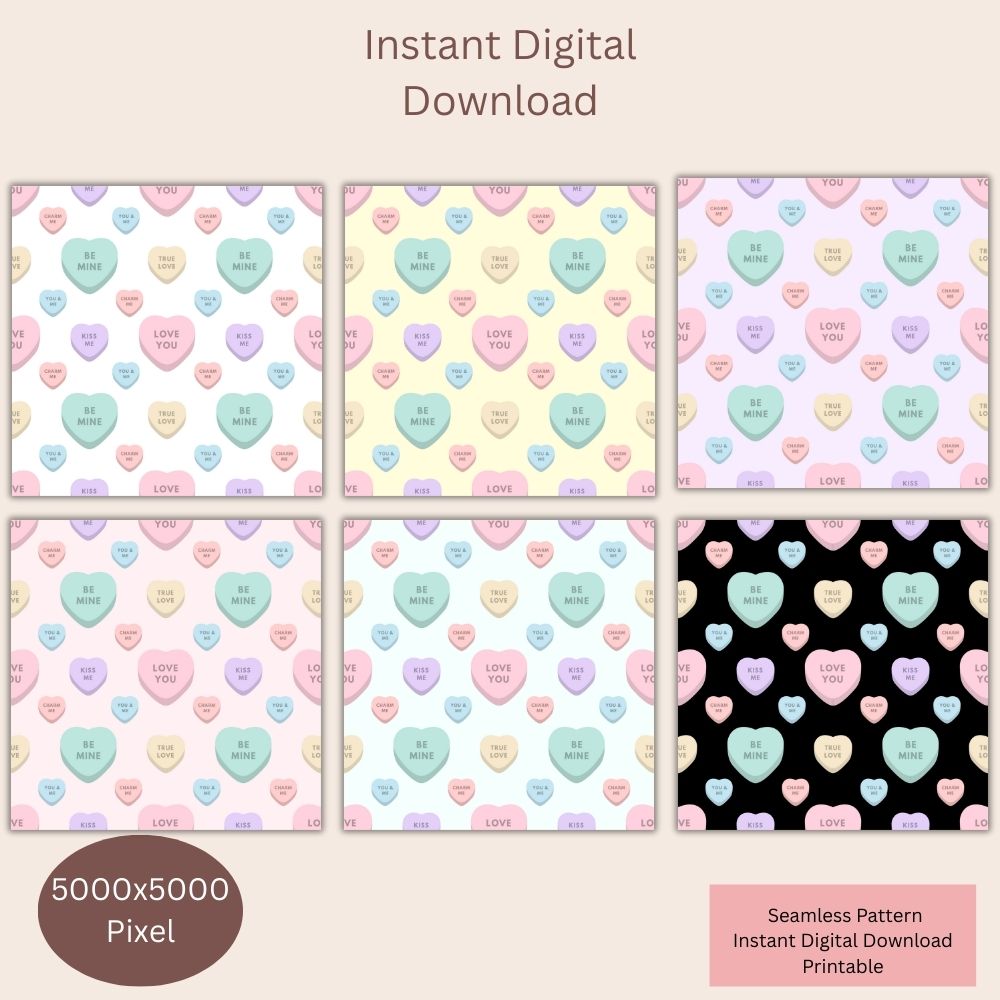 1 Valentines Heart Candy Seamless Repeating Pattern Paper Bundle Set
