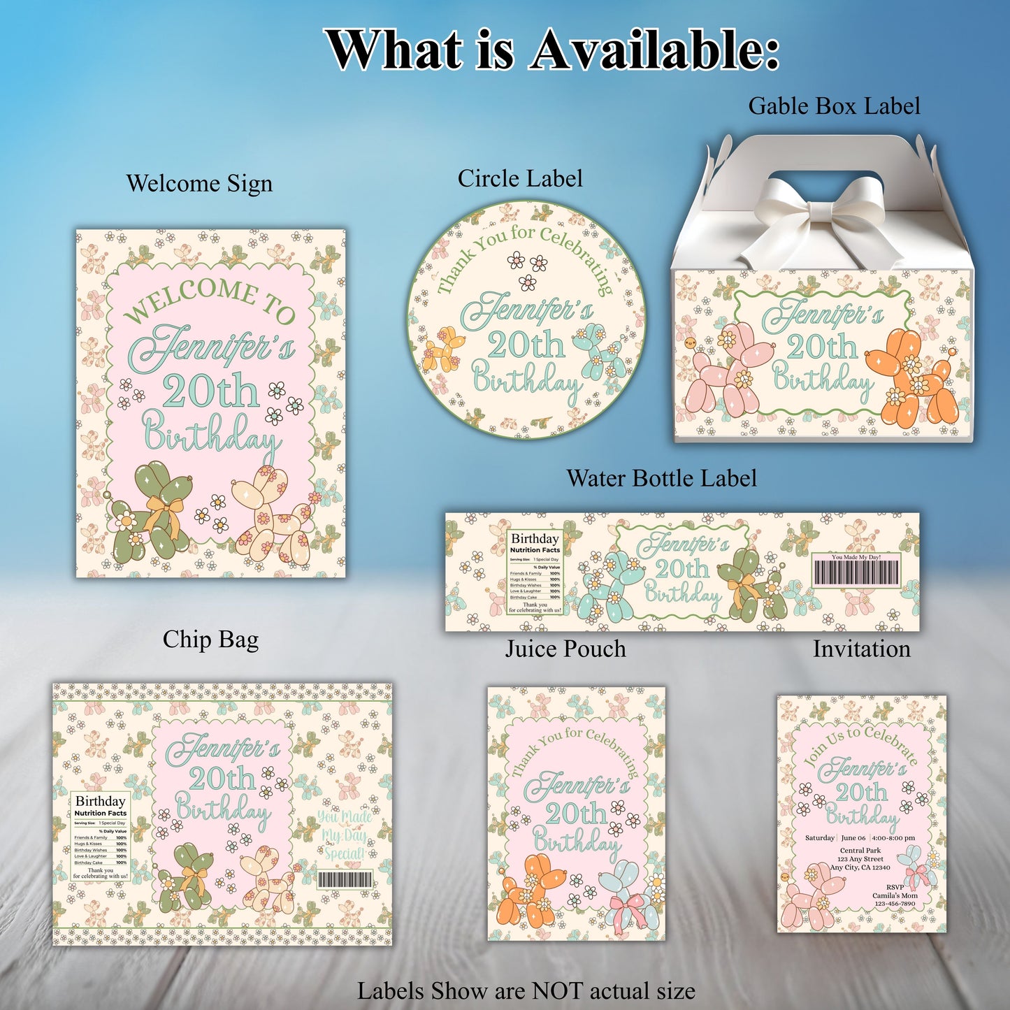 Preppy Balloon Dog Party Sticker Labels