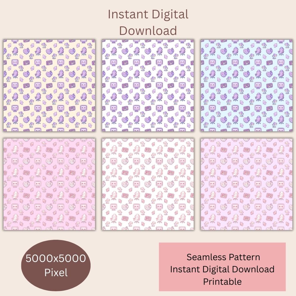 Kawaii Retro Computer Seamless Repeating Pattern Paper Bundle Set