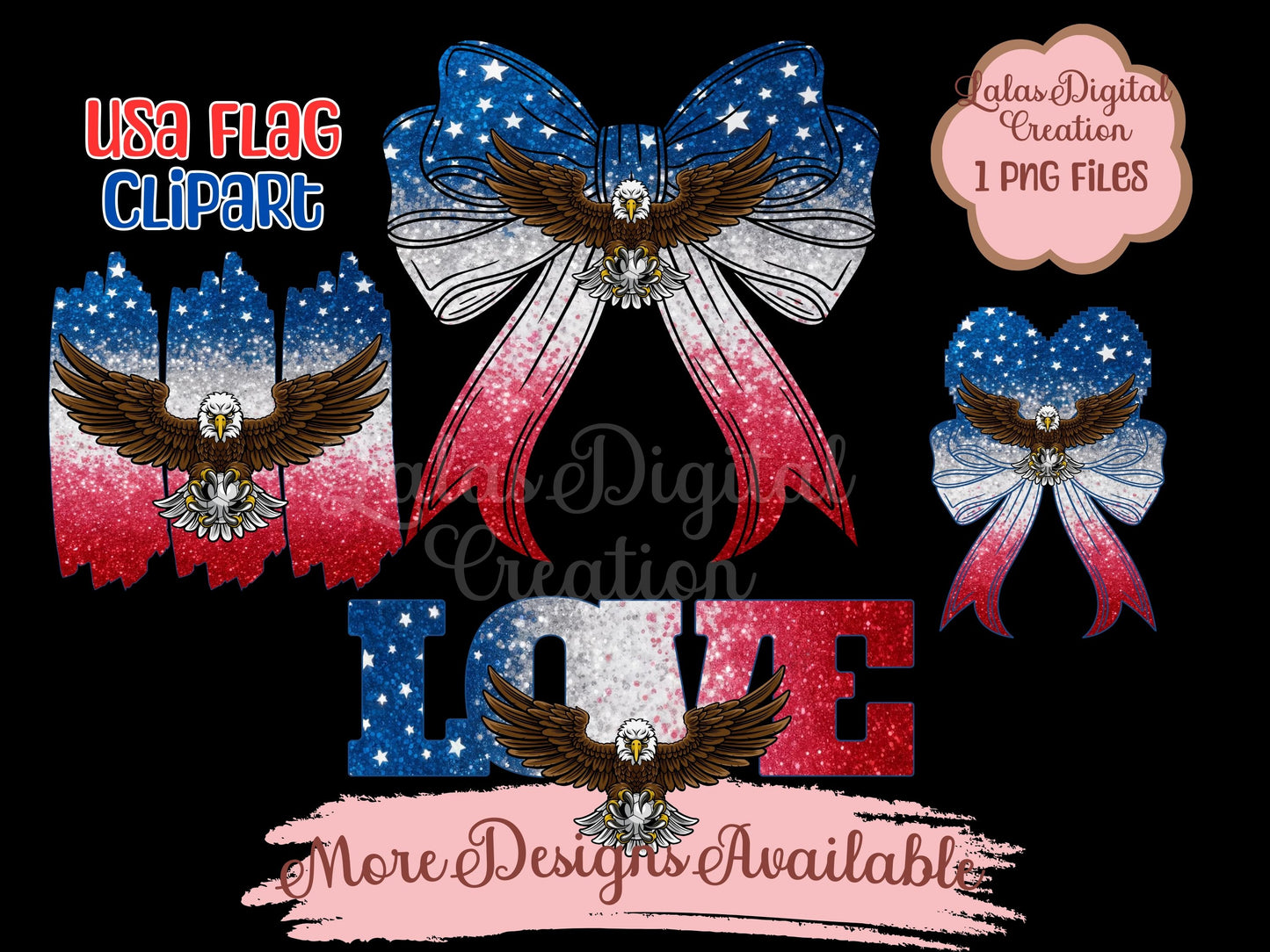 USA American Flag LOVE Clipart PNG Instant Digital Download
