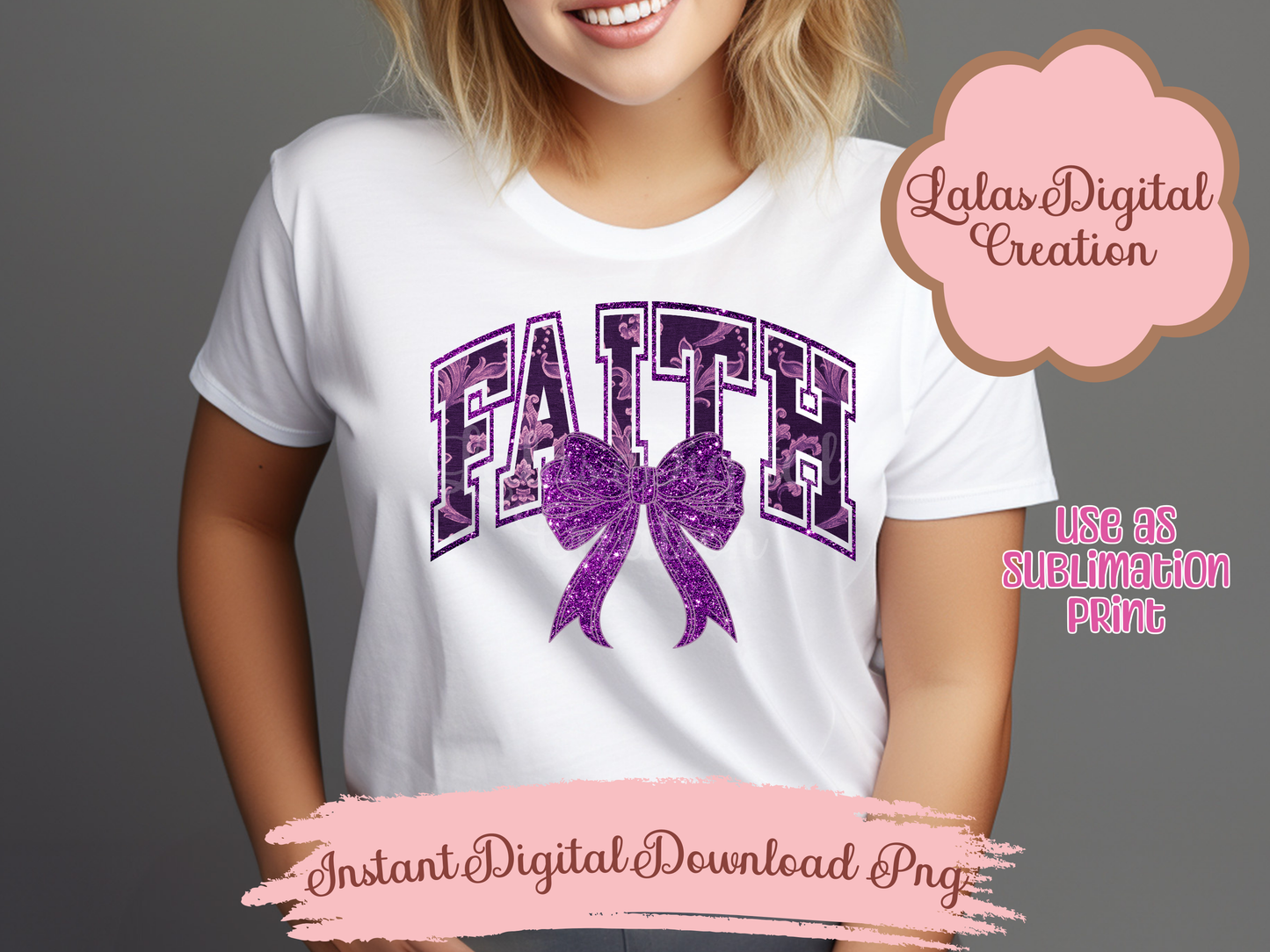 Purple Faith Bow Clipart PNG Instant Digital Download