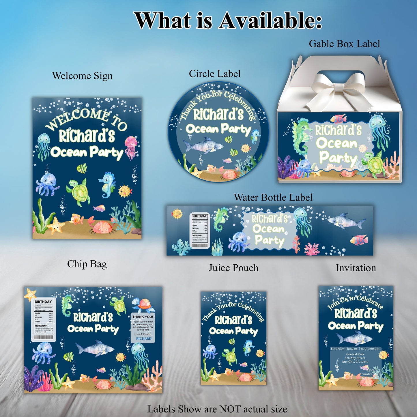Under the Sea Ocean Birthday Party Sticker Labels