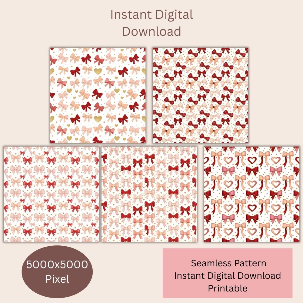 Valentines Coquette Bow Seamless Repeating Pattern Paper Bundle Set
