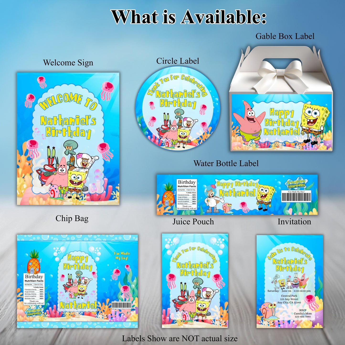 Spongebob Party Sticker Labels