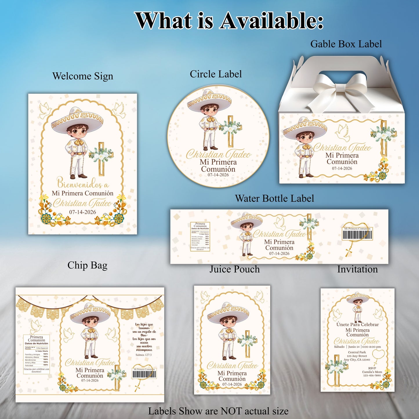 Charro Boy Primera Comunion Party Sticker Labels