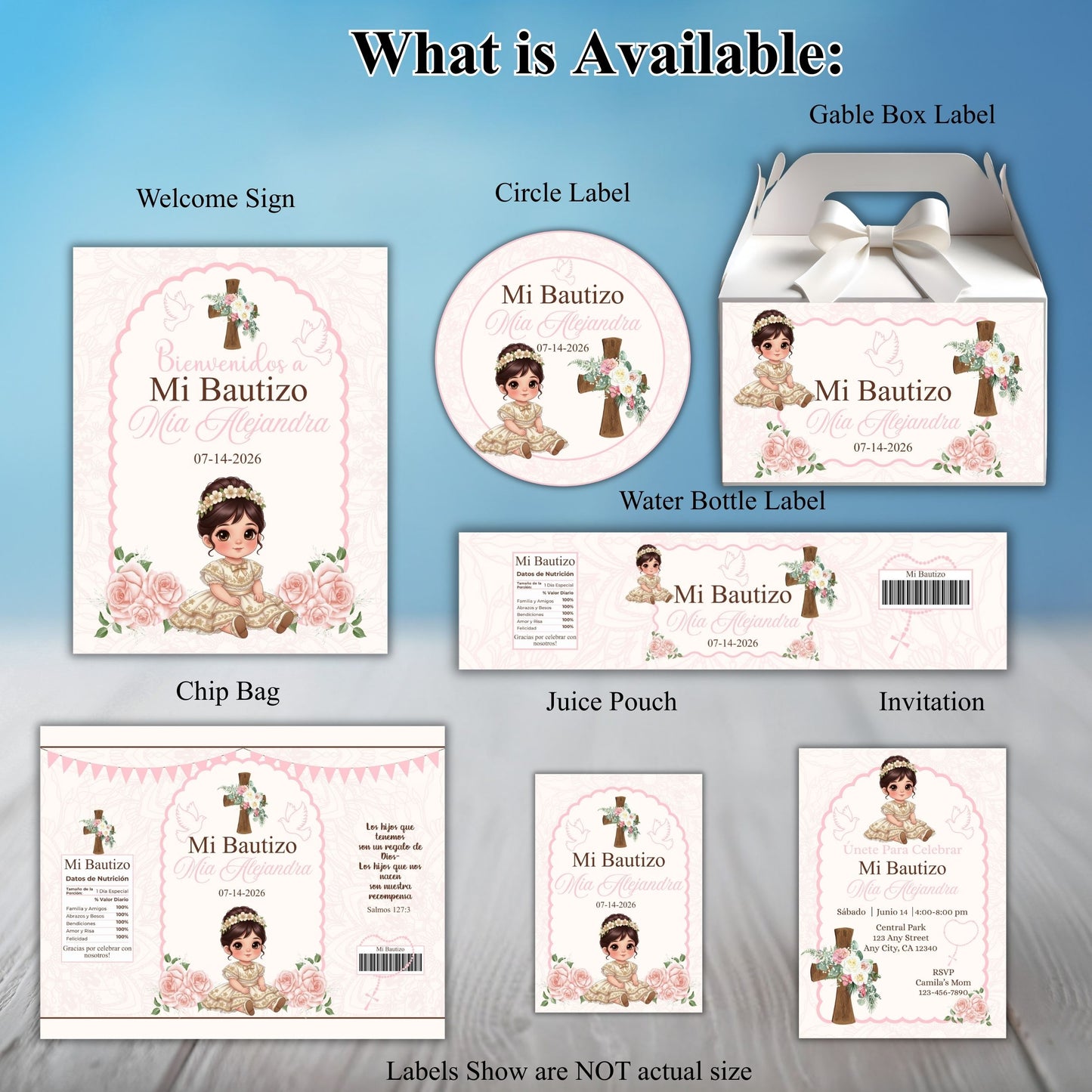 Baby Girl Baptism Party Sticker Labels