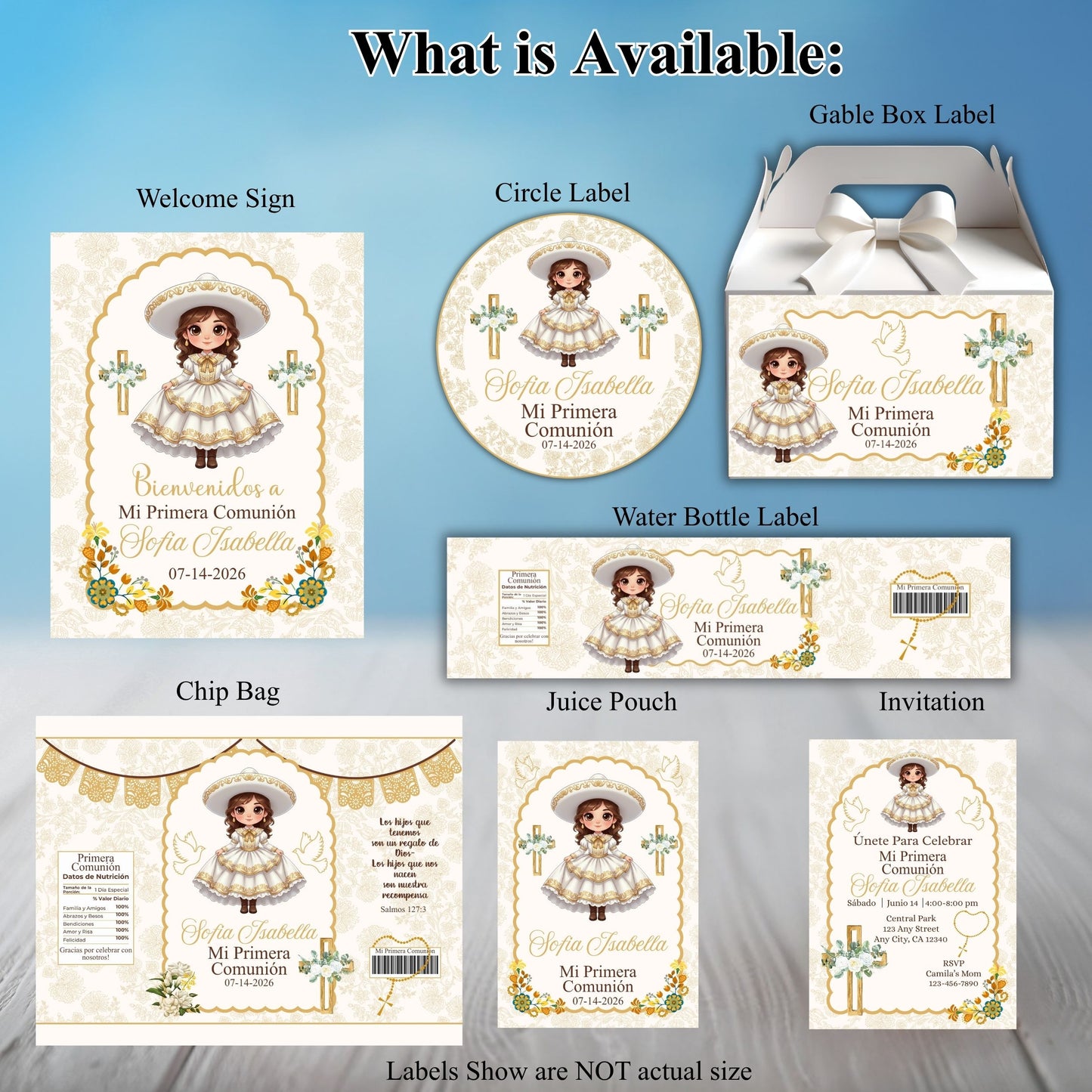 Charra Girl Pimera Comunion Party Sticker Labels