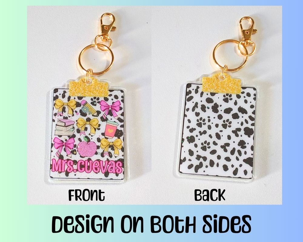 CUSTOM Composition Book Clipboard Resin Acrylic Keychain