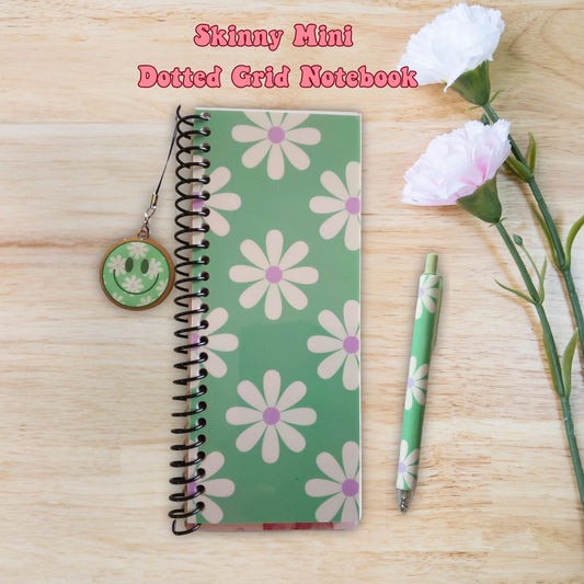 Daisy Flower Skinny Mini Dot Grid Spiral Notebook Gift Set
