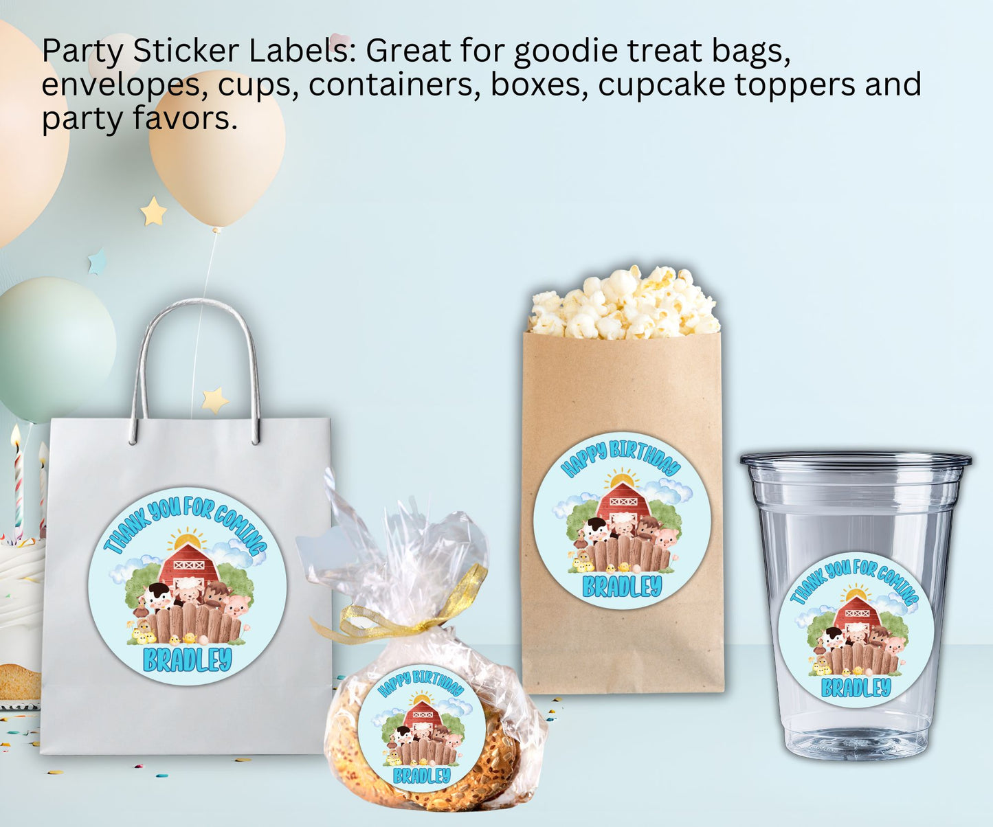 Boys Farm Animals Party Sticker Labels