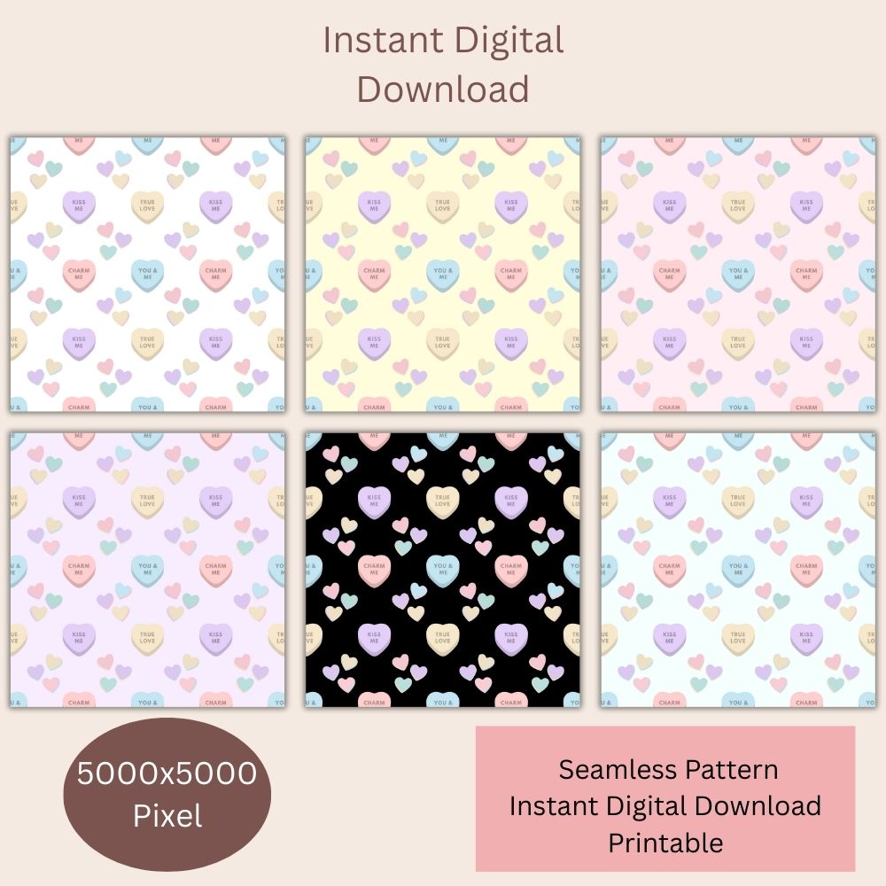 5 Valentines Heart Candy Seamless Repeating Pattern Paper Bundle Set