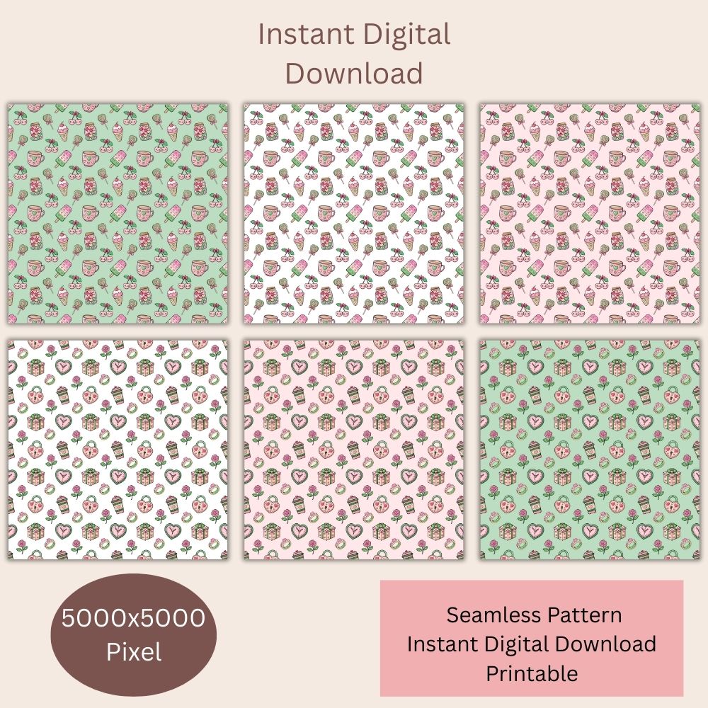 Kawaii Sweet Treat Seamless Repeating Pattern Paper Bundle Set