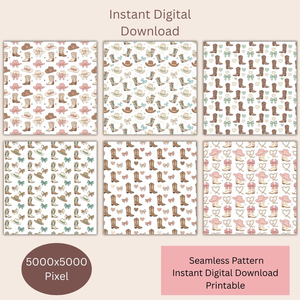 Coquette Preppy Western Seamless Repeating Pattern Paper Bundle Set