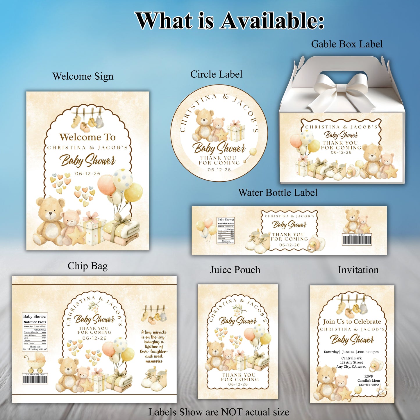 Boho Bear Neutral Baby Shower Party Sticker Labels