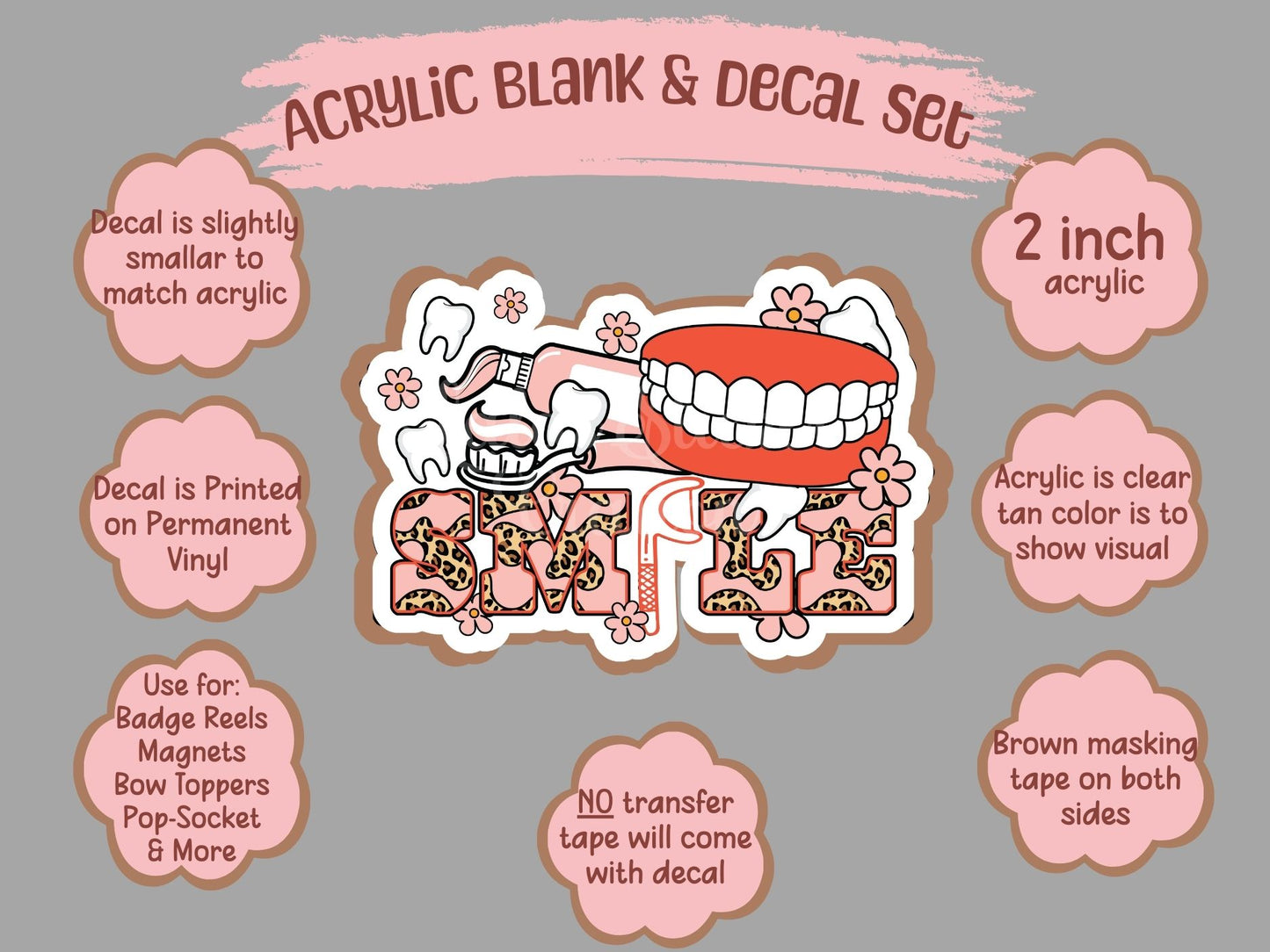 Dental Clear Acrylic Blank & Decal Set