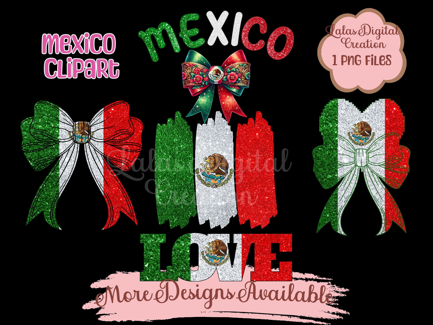 Mexico Flag LOVE Clipart PNG Instant Digital Download