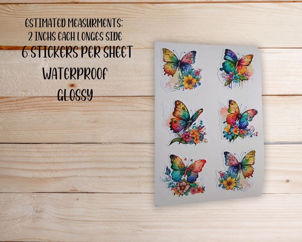 Rainbow Colorful Butterflies Sticker Sheet-Waterproof Vinyl Durable-Scrapbook Stickers-Novelty Sticker