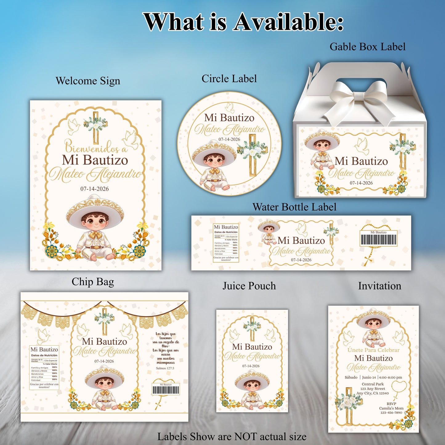 Charro Boy Baby Baptism Party Sticker Labels