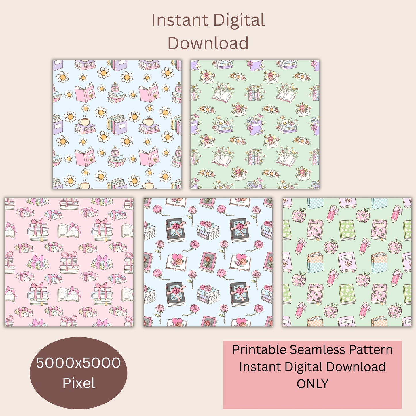 Book Theme Seamless Repeating Pattern Paper Bundle Set