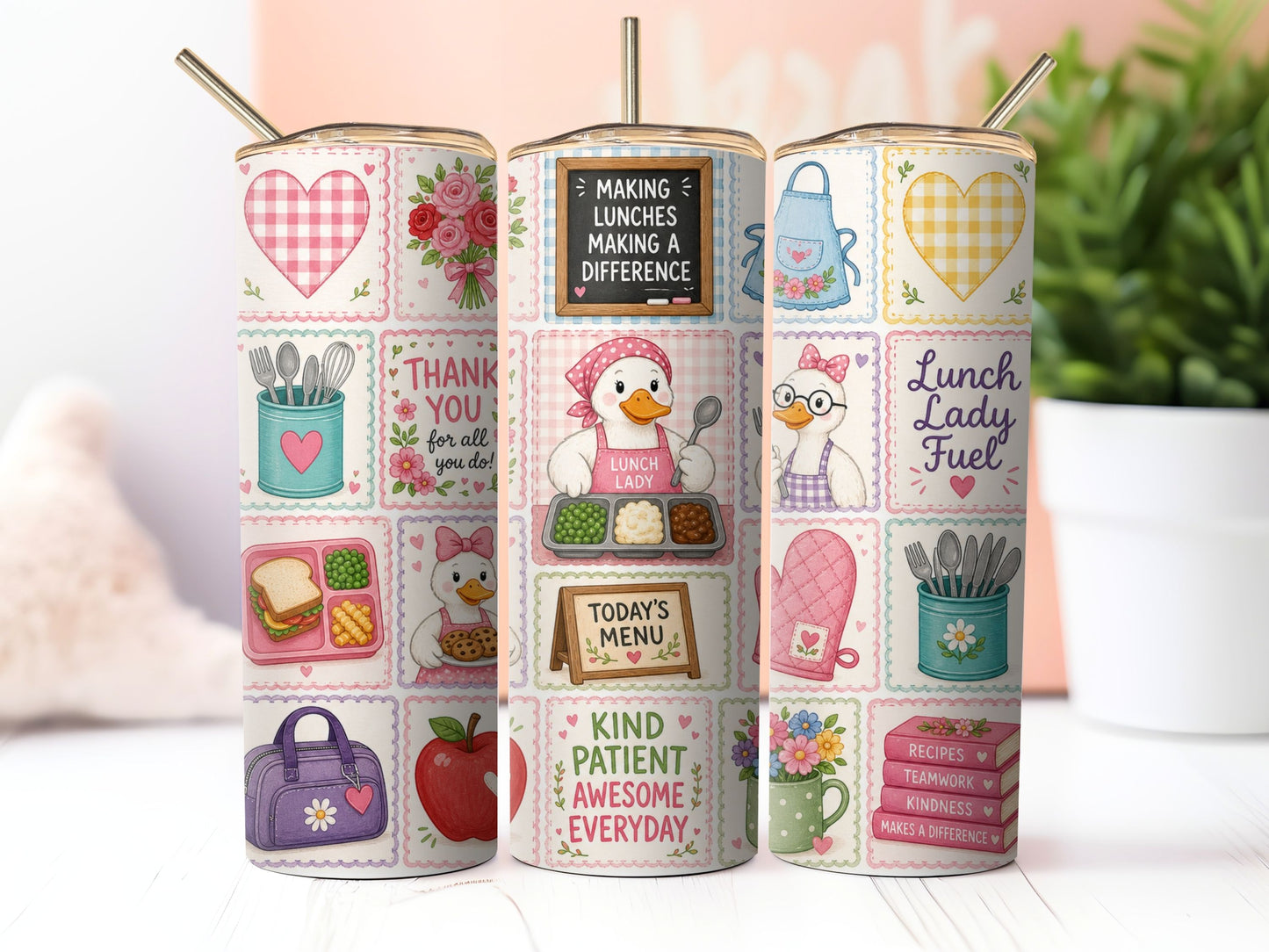 School Lunch Lady Geese/Goose Sublimation 20oz Tumbler Wrap PNG Digital Download