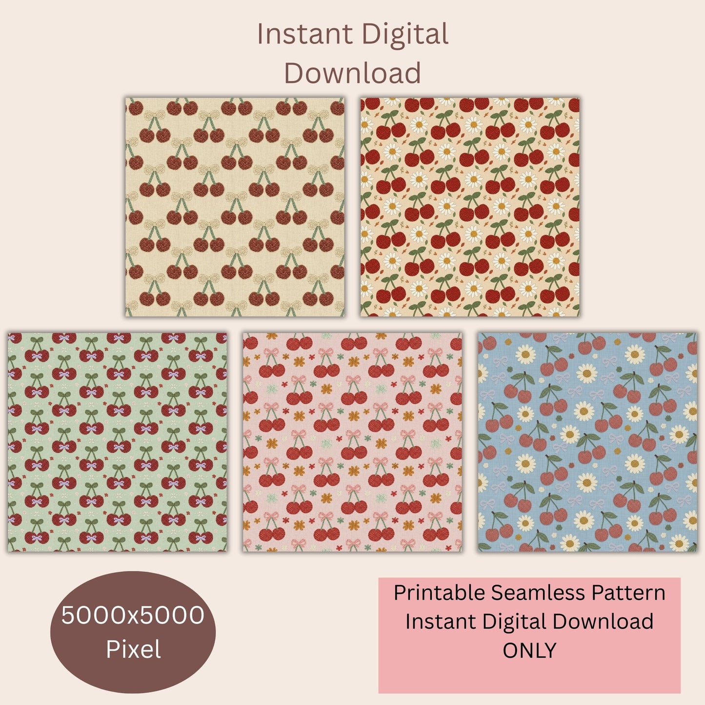 Faux Crochet Cherry 1 Seamless Repeating Pattern Paper Bundle
