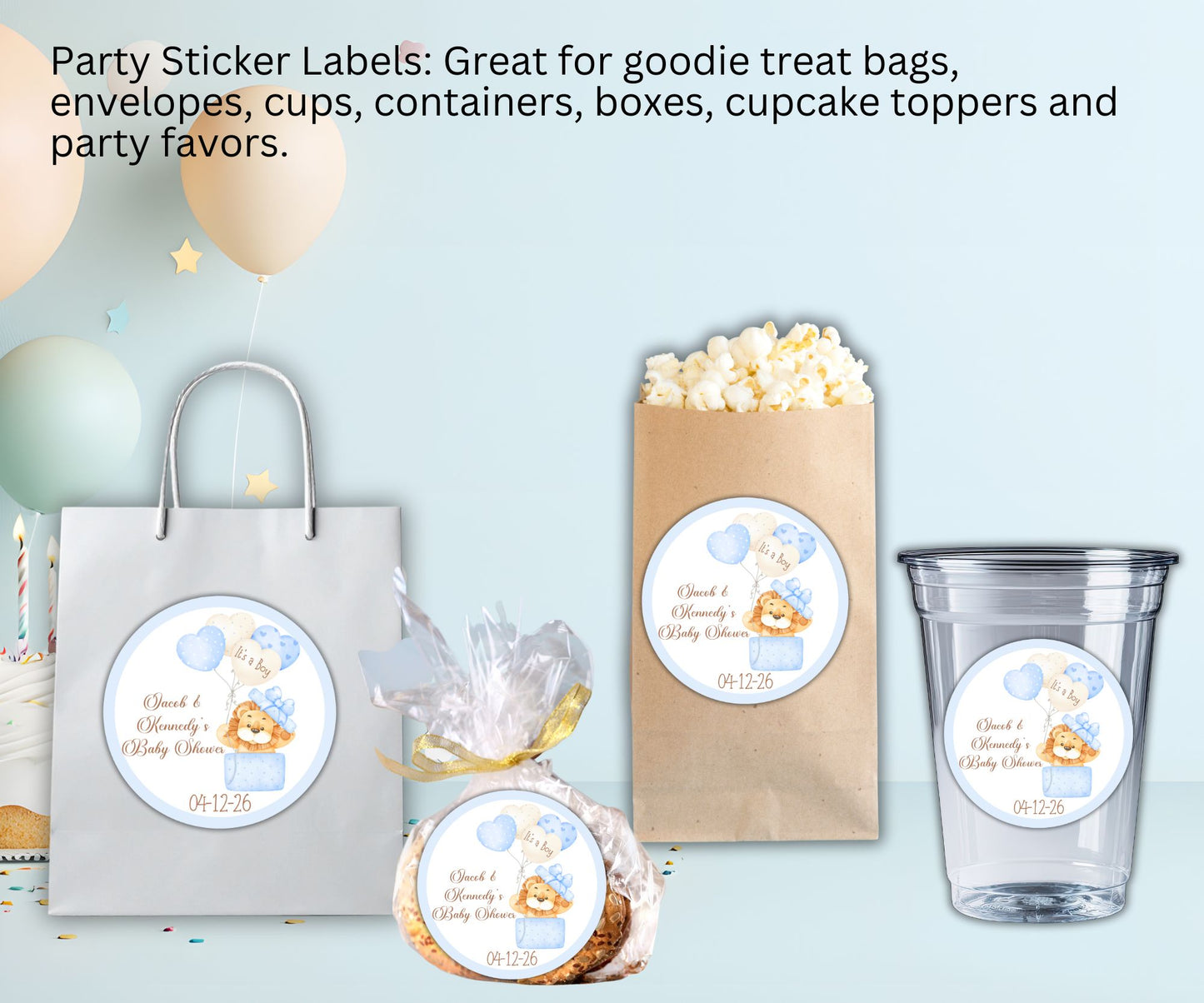 Baby Boy Lion Baby Shower Party Sticker Labels