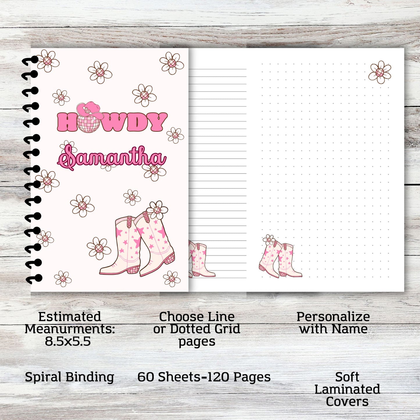 Howdy Cowgirl Books Notebook Journal Dotted or Lined pages