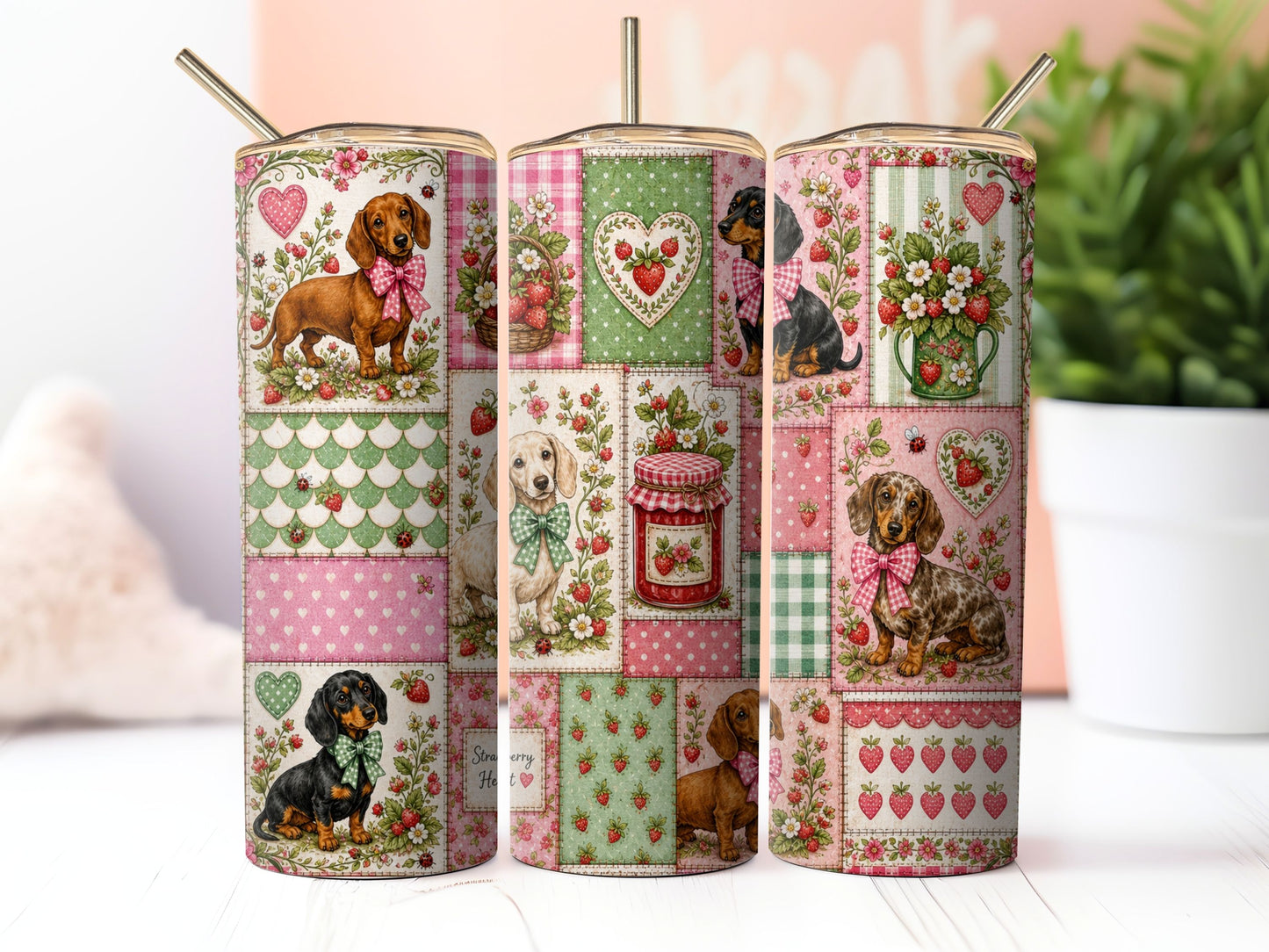 Dachshund Dog Patchwork Sublimation 20oz Tumbler Wrap PNG Digital Download 2
