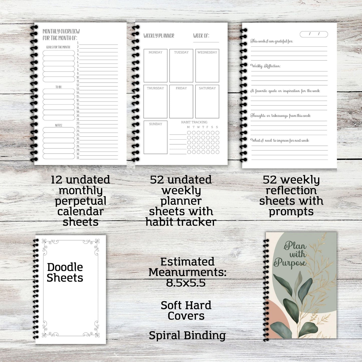 Boho Undated Perpetual Weekly and Monthly Calendar with Habit Tracker