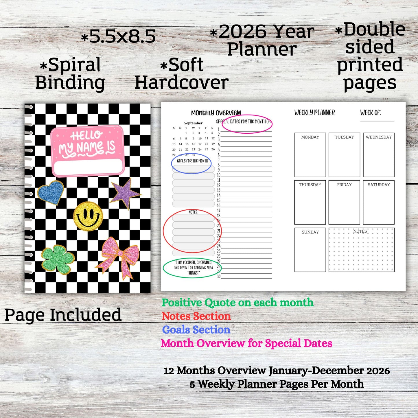 Checkered 2026 Weekly Monthly Planner Notebook