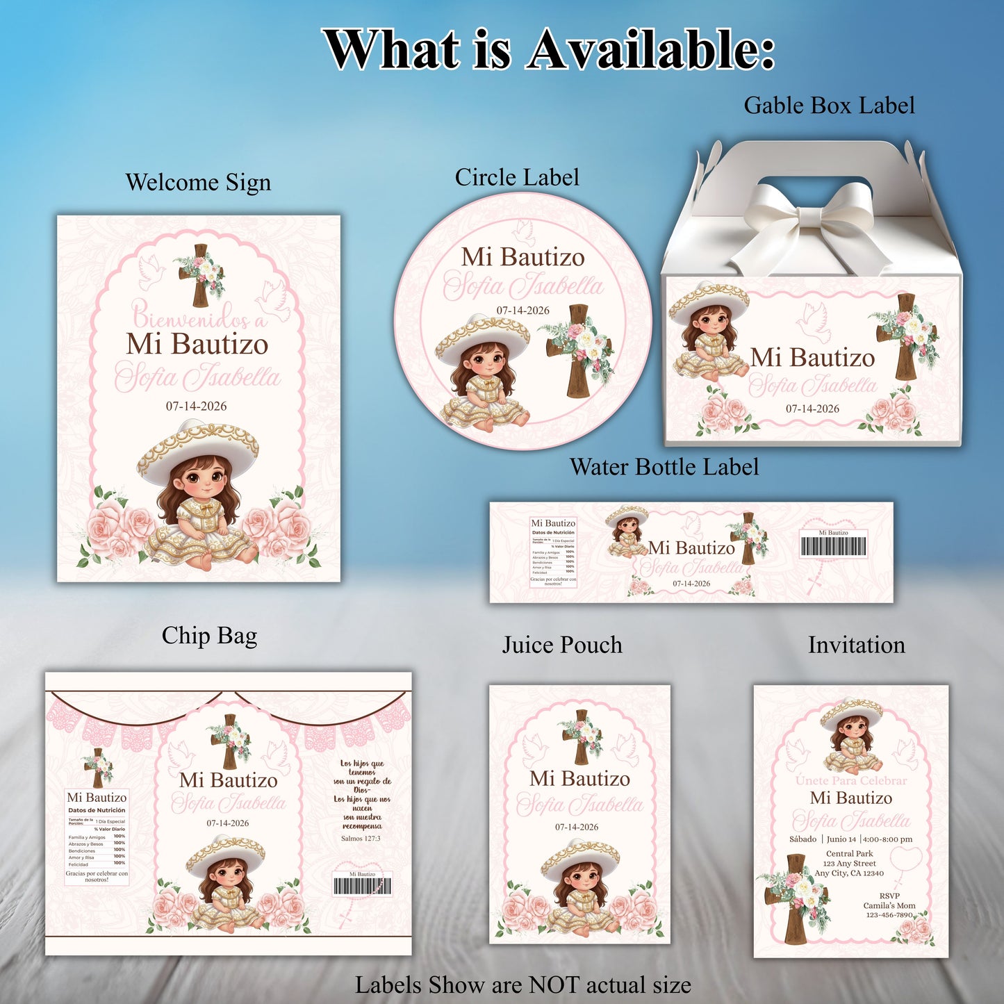 Charro Girl Baptism Party Sticker Labels