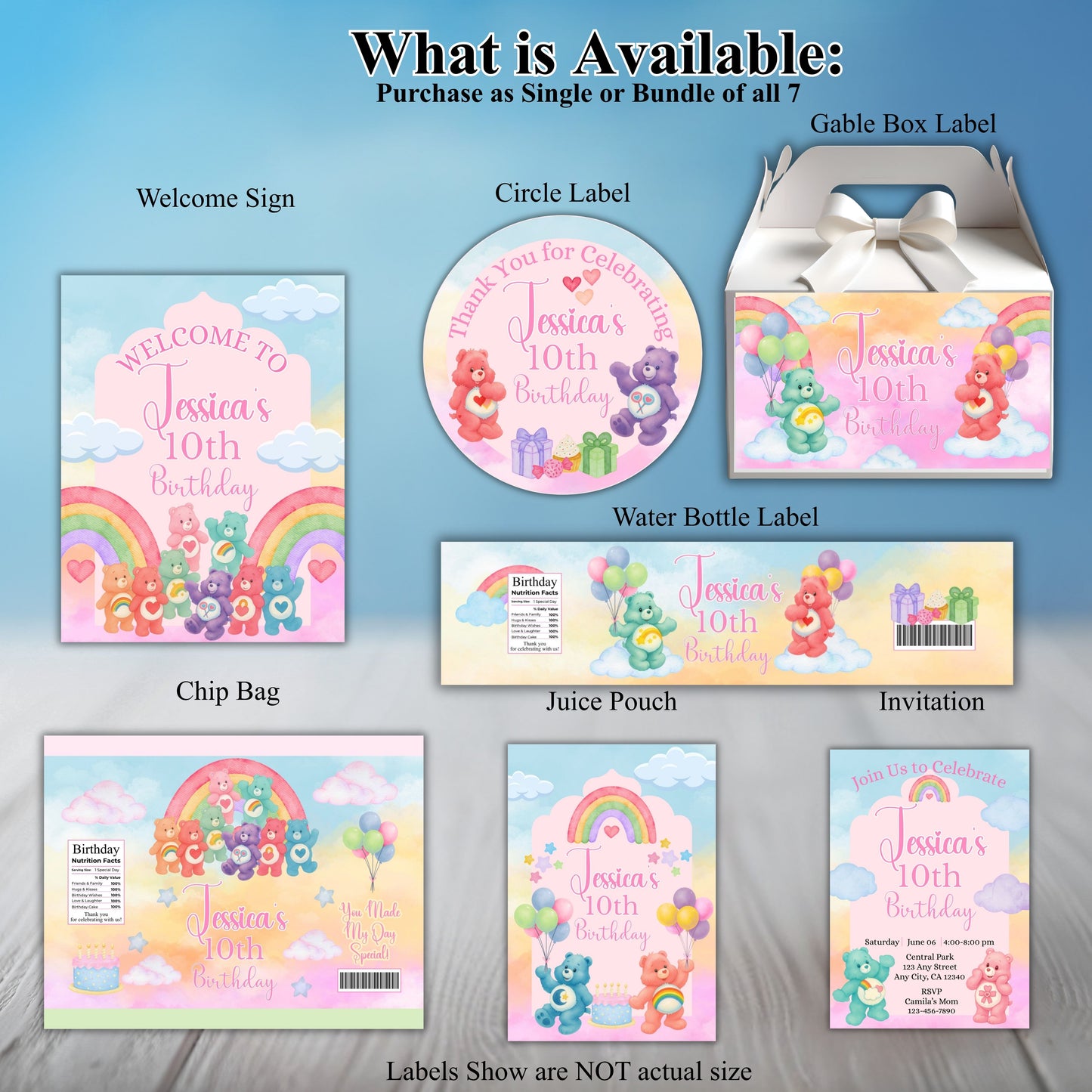 Care Bear Birthday Party Sticker Labels