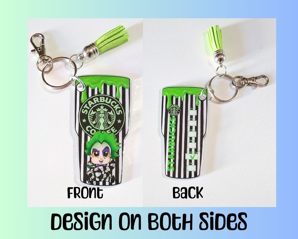 Beetle Juice Starbucks Tumbler Resin Acrylic Keychain