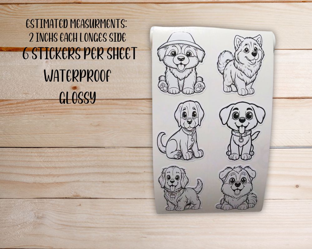 Puppy Black/White Sticker Sheet-Waterproof Vinyl Durable-Scrapbook Stickers-Novelty Sticker