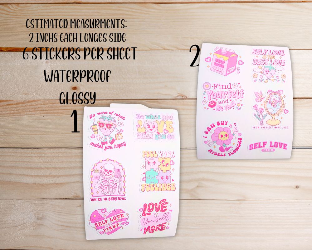 Self Love Pink  Sticker Sheet-Waterproof Vinyl Durable-Scrapbook Stickers-Novelty Sticker