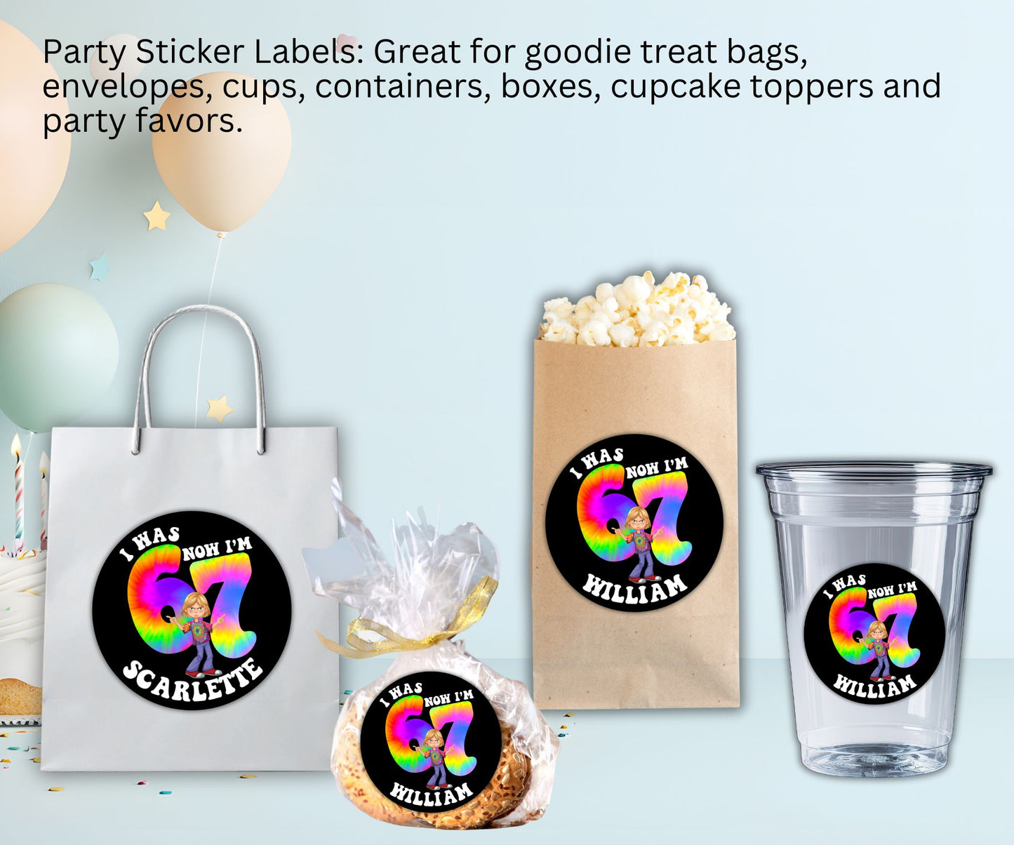6-7 Boys Girls Party Sticker Labels