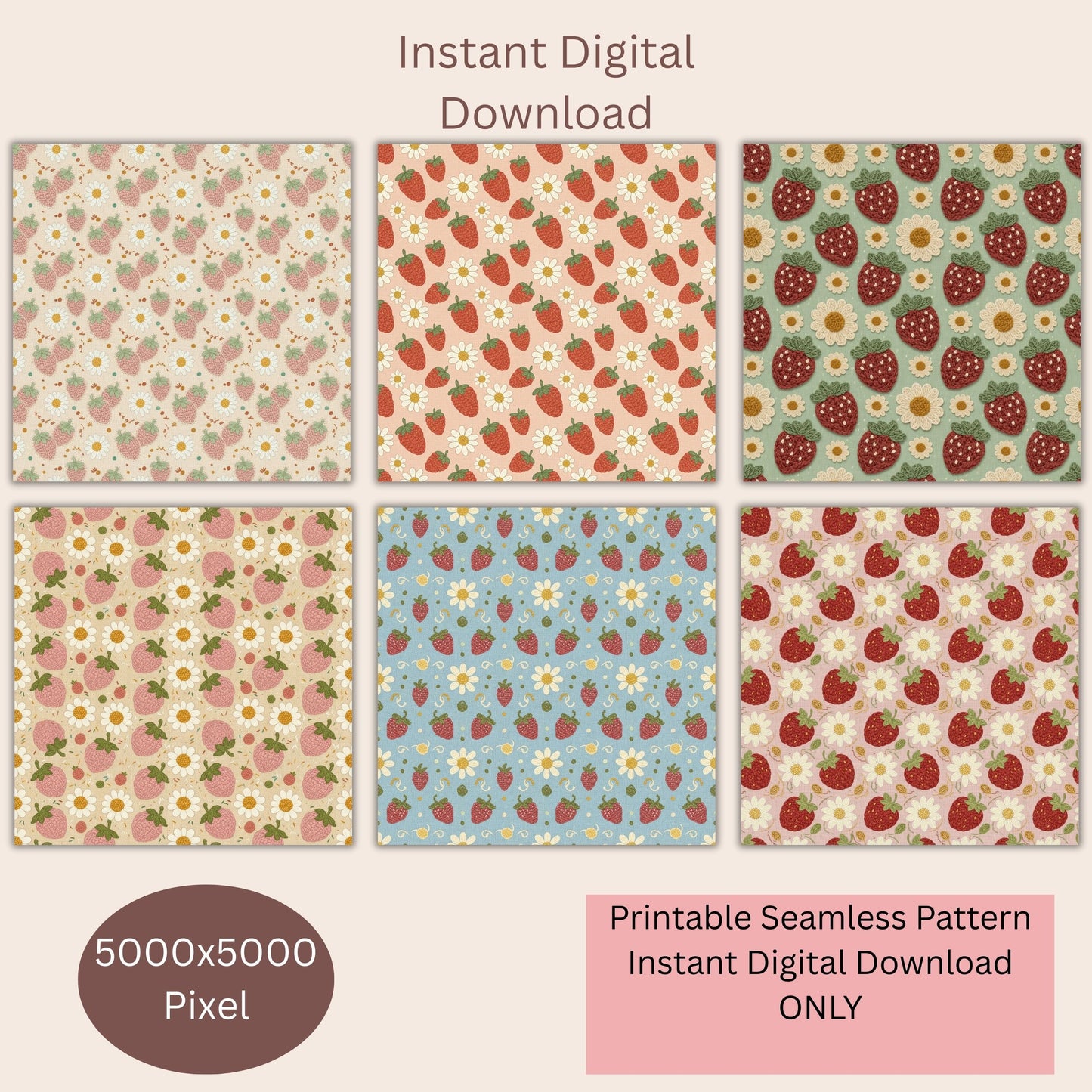 Faux Crochet Strawberry 2 Seamless Repeating Pattern Paper Bundle