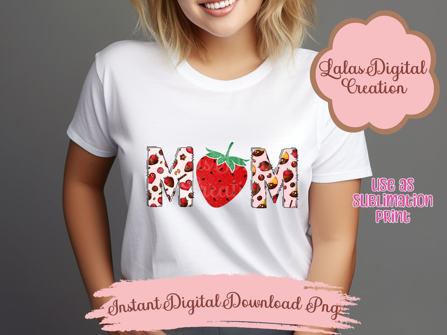 Strawberry Doodle MOM Clipart Instant Digital PNG Download