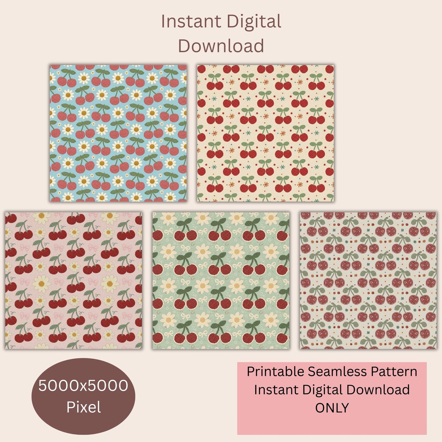 Faux Crochet Cherry 3 Seamless Repeating Pattern Paper Bundle Regular price$6.00 USD