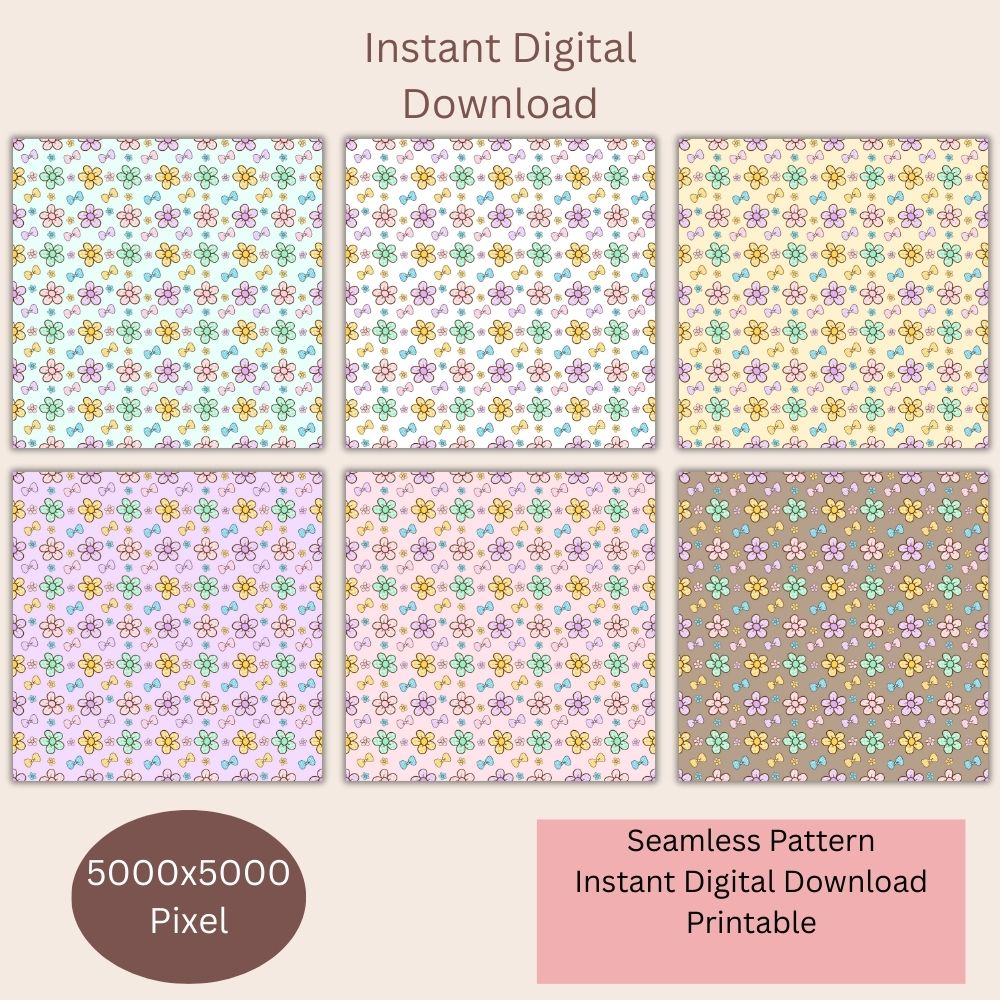 Plaid Daisy Flowers Seamless Repeating Pattern Paper Bundle Set