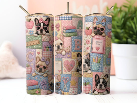 Boston Terrier Patchwork Sublimation 20zo Tumbler Wrap PNG Digital Download